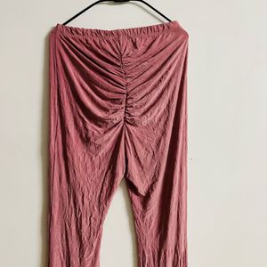 Women Pink Bootcut Ruched Pant