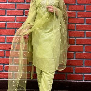 Organza Green Kurta Dupatta Set