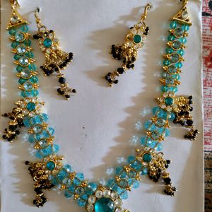 light blue colour kundan set