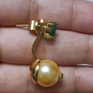 Golden Pearl and Green Stone Screw Back Earrings