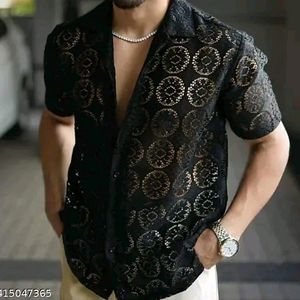 Men's Shirt Black Patchwork