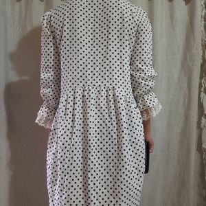 NAVY BLUE POLKADOT FULL BUTTON DRESS