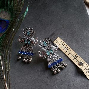 Oxidized Blue Elephant Earrings