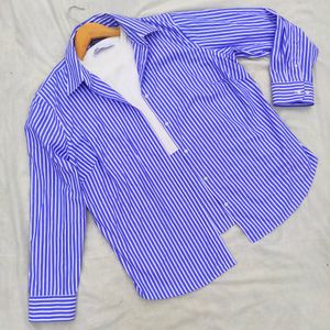 Blue And White Striped Oversized Fit Shirt