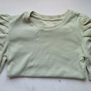 Fitted, Pistachio Green Top With Puff Sleeves