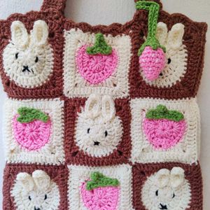 Crochet Miffy-Strawberry 🍓 Tote Bag