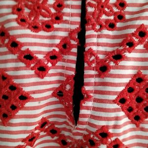 Zara Red Eyelet Embroidered Top