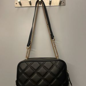 Two Way Black Sling Bag With Gold Details