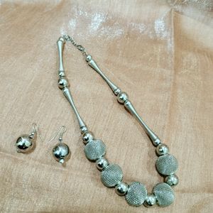 Silver Necklace and Earrings Set