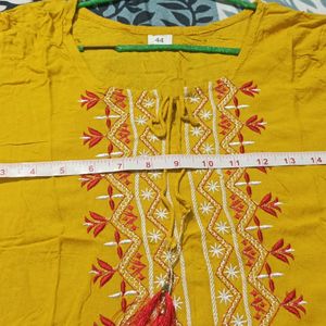 Yellow Color Embroidered kurti