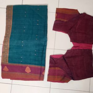 Beautiful Cotton Saree With Ready Blouse Sari