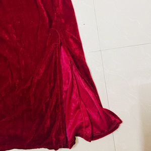 Women Long Maroon Split Bodycon Dress