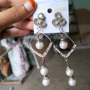 Party Wear White Earring