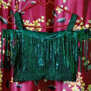 Shimmery Crop Top Lehenga Set With Dupatta 💚