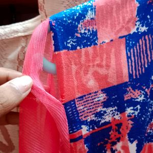 Pink And Blue Kurta With Net Sleeves