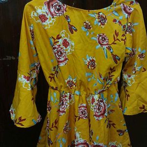 Floral Printed Mustard Colour Top