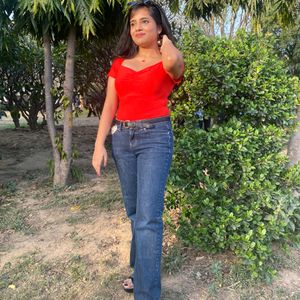 Red Fitted Top- Shein