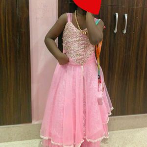 Baby Pink Party Wear Net Frock