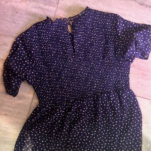 Navy Blue Ribbed Top With Cute Little Hearts