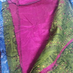 Mehdi Colour Saree With Contrast Blouse