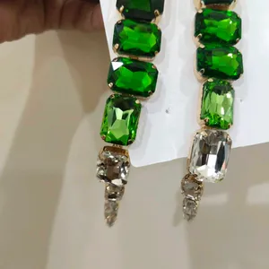 Super Long Premium Green White Emerald Earrings