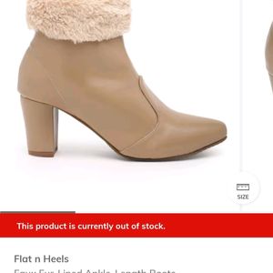 Beige Ankle Length Boots With Fur - Flat n Heels