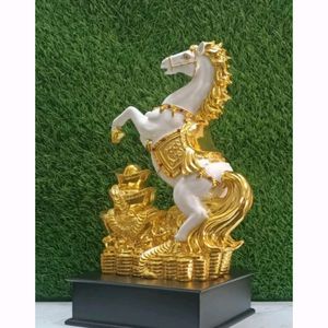 Horse Statue Gold Plated Wooden 18 Inc