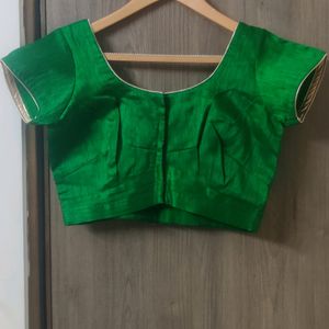 Designer Blouse - Dark Green With Golden Border