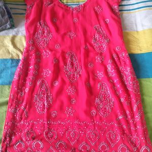 Pink Kurti With Good Amount Of Work