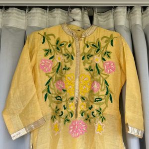 Yellow Hand Work Design Kurti