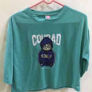 Comrad Cat Print Turquoise Blue T-shirt