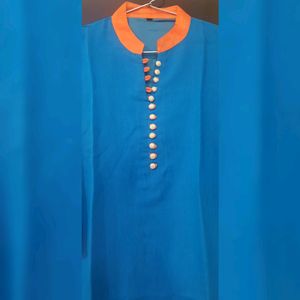 Blue Floral Design Kurta With Orange Pant