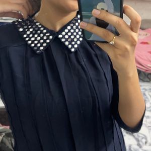 Blue Mirror Work Neck Platted dress 🥰