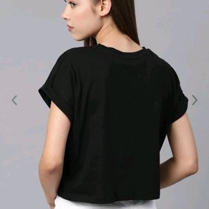 Roadster Women Black Solid Round Neck Boxy Top