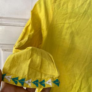 Blue Embroidered Yellow Kurtti