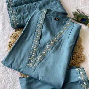 New Women Cotton Silk Kurta Pant Dupatta Set