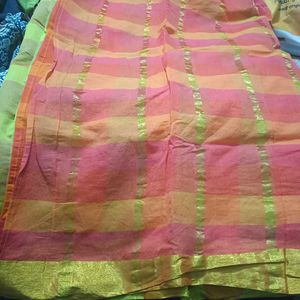 Multi Colour Checked Saree With Blouse