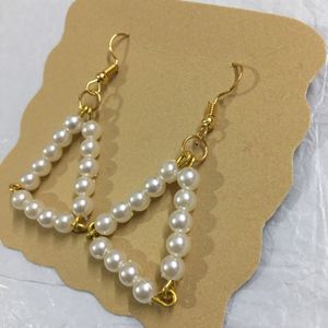 Pearl Bead Triangle Earrings