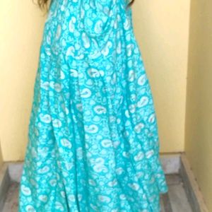 Sea Green Flower Print Look Long Ethnic Skirt