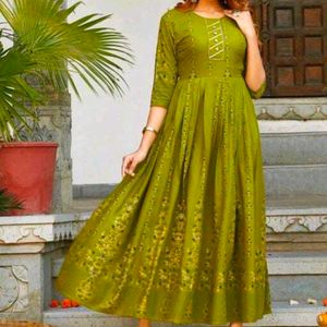 Women Olive Green Ethnic Gowns