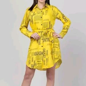 Pepper Print Yellow Shirt Dress