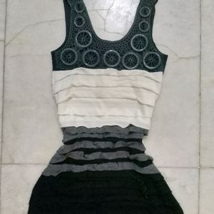 Imported Black & White Summer Bodycon With Ruffles
