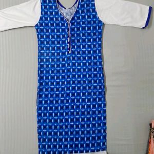 Blue and White Patterned Kurta