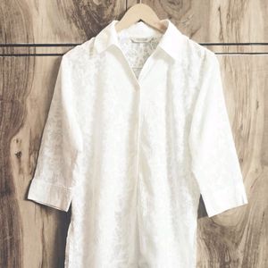 White Self Design Shirt Size-42