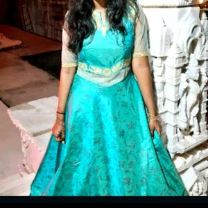 Sea green party wear gown with duppata