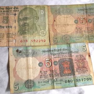 Three 5rs And Two 10rs Notes.