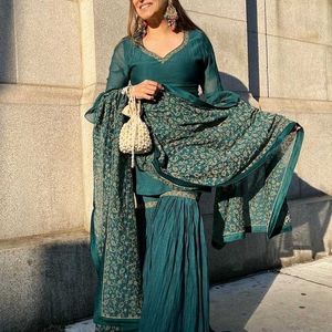 Zari Teal Sharara Set