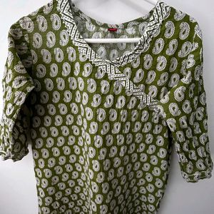 Green Printed Pure Cotton Kurta