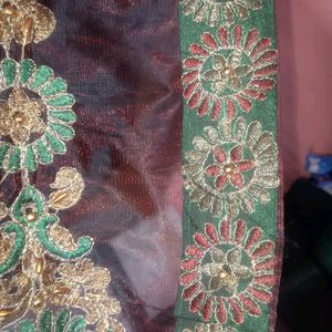 Maroon Lehenga Style Saree With Blouse