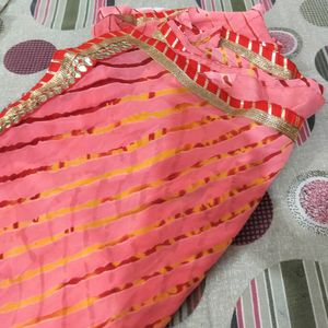 A Peach Colour Saree With Beutiful Red Strips